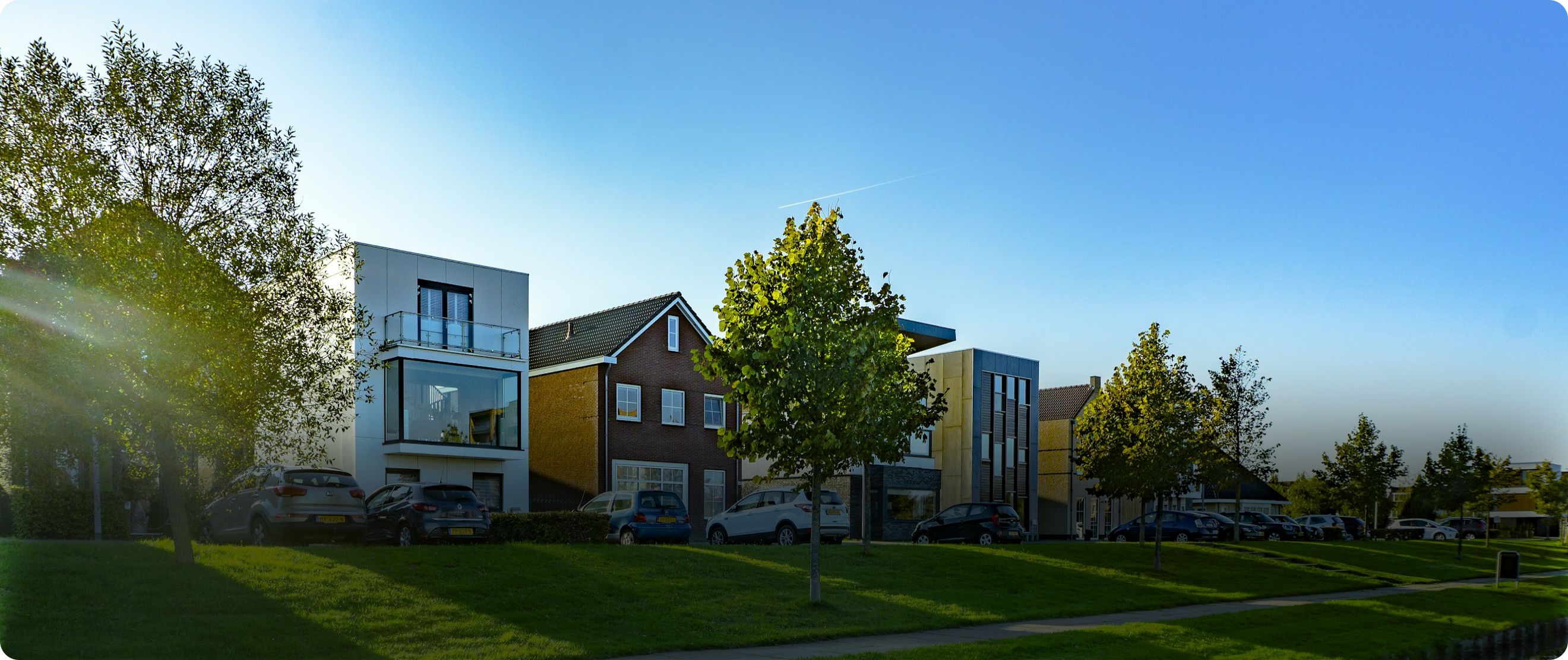 Neighborhood street with modern homes